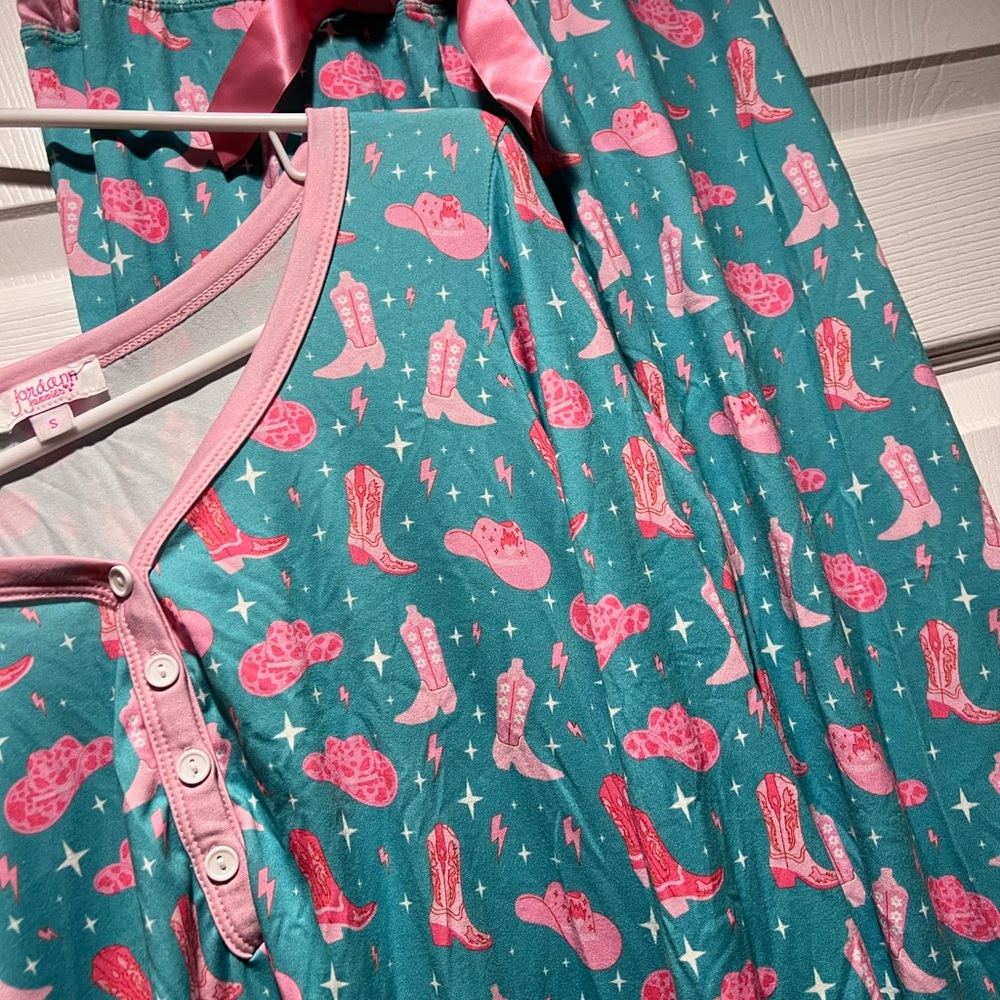 Women's Teal and Pink Cowgirl Pajama Set